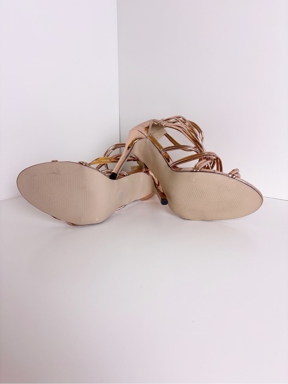 Metallic Rose Gold Strappy High Heel Sandals - Women - Picture 6 of 6